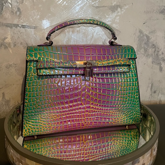 Handbags - Brand New Vegan Leather Handbag in Purple, Green, and Gold ✨
